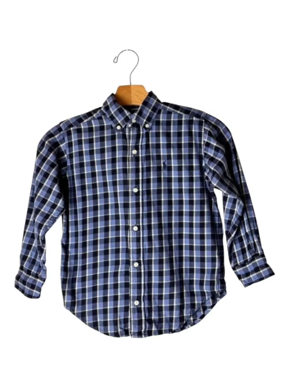 Ralph Lauren Shirt‎ Boys 5 Blue Checked Cotton Button Down Preppy Academia